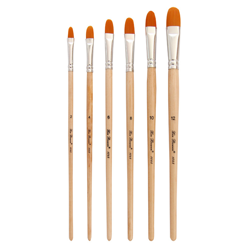 6 st/set nylon hårpensel vintage träskaft pensel set målarpenna verktyg för akvarell akrylmålning tillbehör