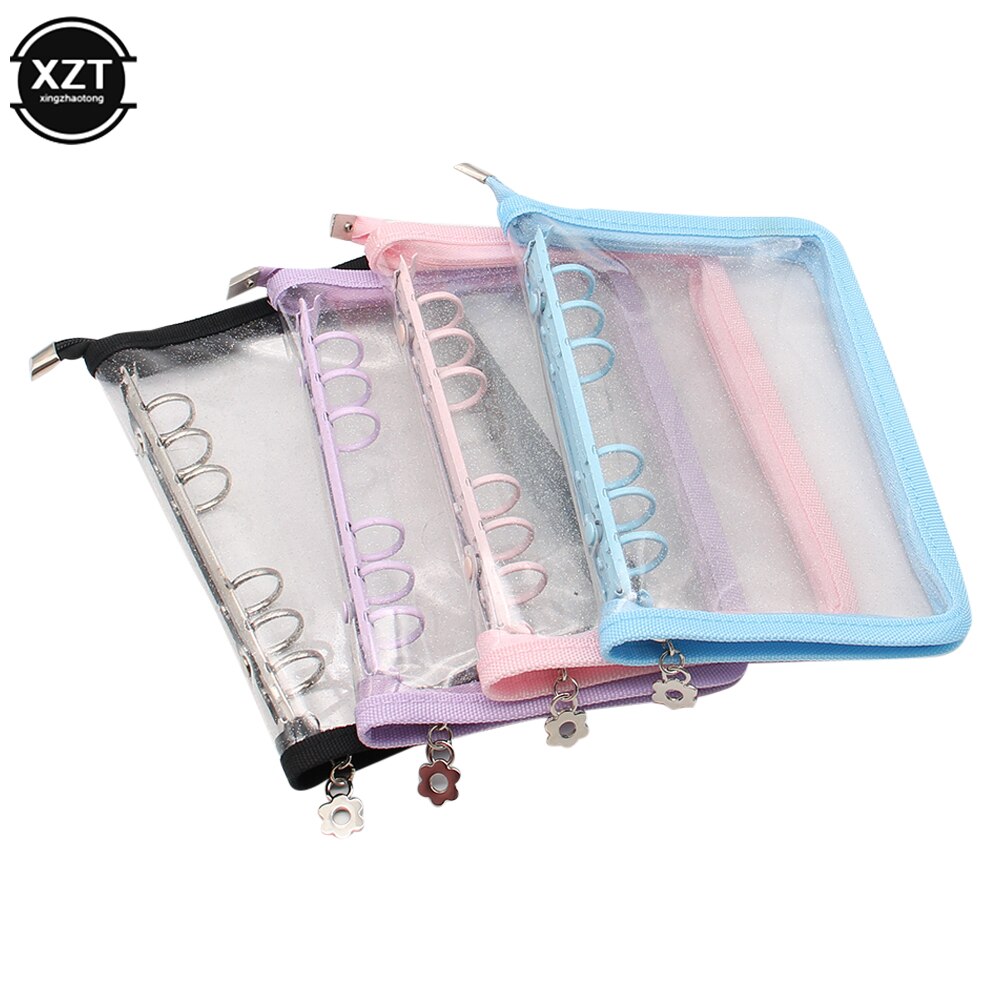 A5 A6 Loose-Leaf Notebook Cover Glitter Zipper PVC Notebook Korean Stationery Diary 6 Hole Binder Clip Notebook Office Planner