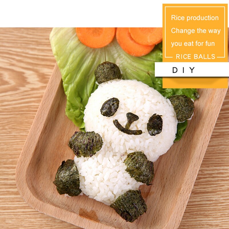 4pcs/Set Cute Panda Rice Mold DIY Sushi Mold Maker Dry Roasted Seaweed Cutter Sushi Making Kitchen Tools Bento Accessories