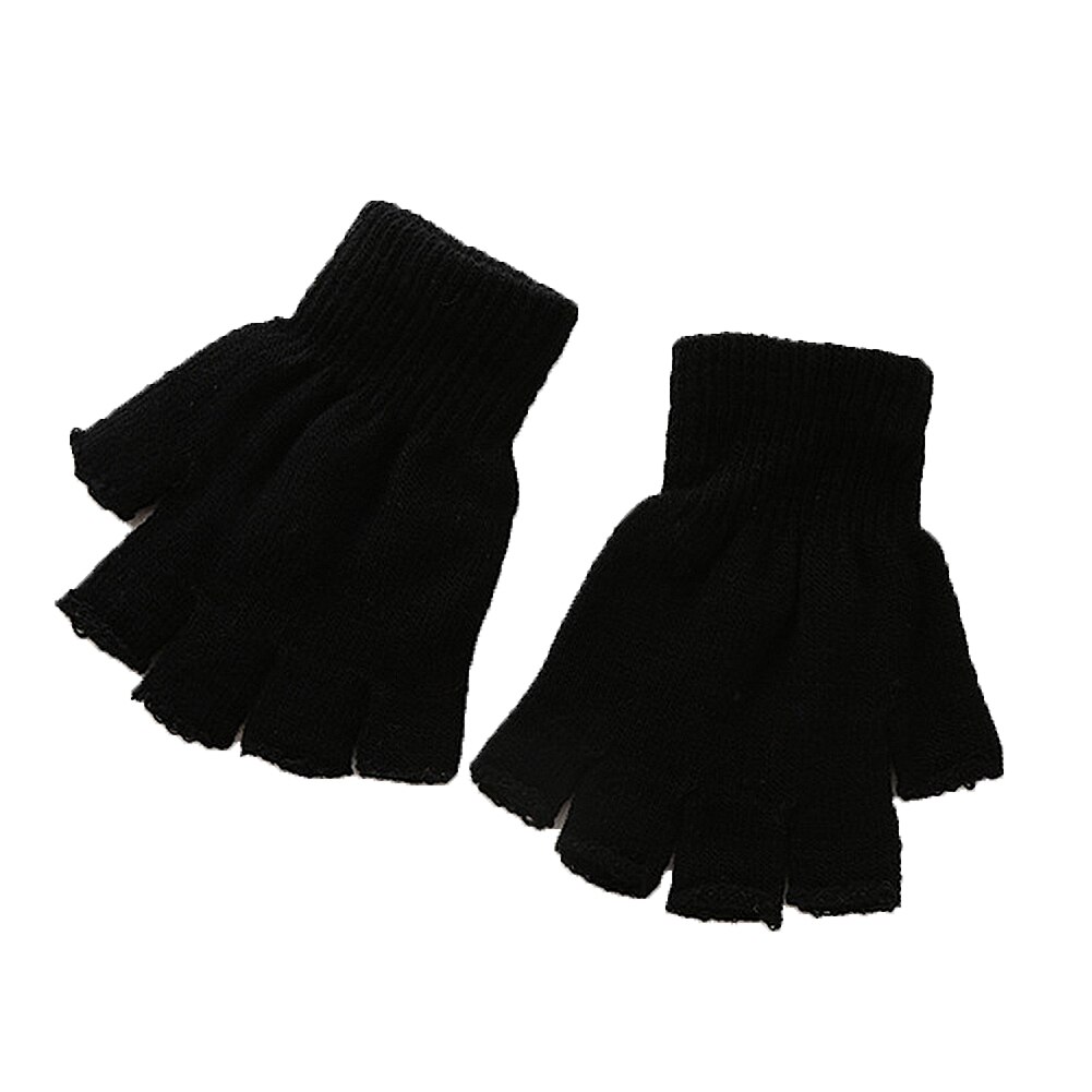 Guantes de algodón de medio dedo para hombre y mujer, manoplas cálidas de entrenamiento, de lana, color negro, a la , para invierno, 1 par: Negro