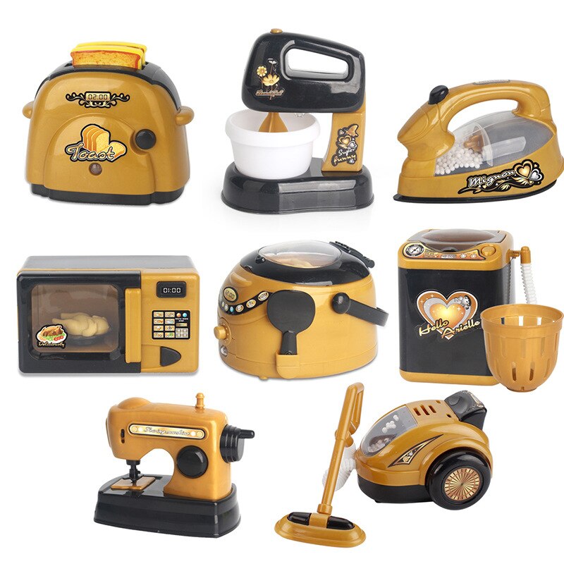 Online Celebrity Kinderen Mini Keuken Set Meisje Model Speelhuis Zwart En Gouden Kleine Apparaten Speelgoed Koelkast Wassen Ma