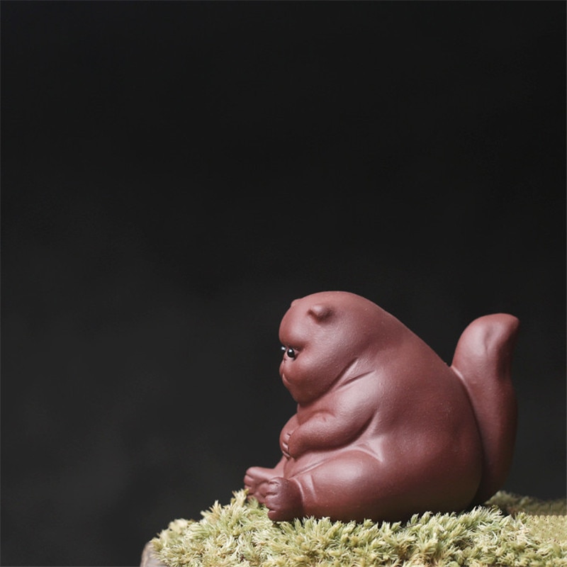 Ceramic Animal Ornament Purple Clay Tea Pet Cute Cat Tea Play Kung Fu Car Crafts Tea Set Home Car Decoration