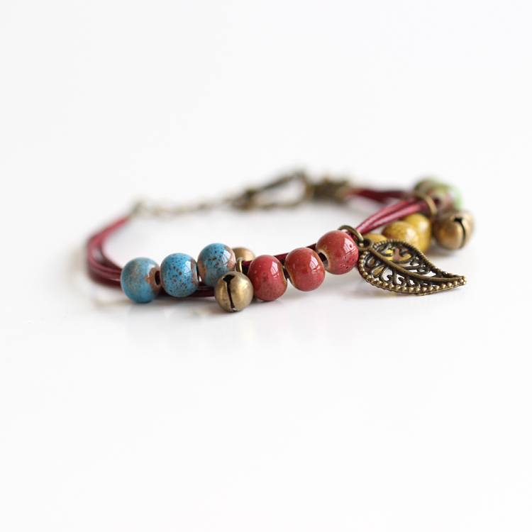 Traditional Boondoggle Hand Woven Ceramic Bracelets Beads Simple Folk Style Women's Jewelry #1489