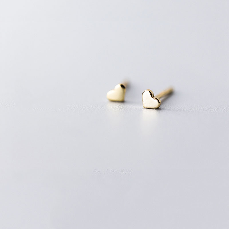 WTLTC Simple Mini Heart Star Cross Stud Earrings 925 Sterling Sliver Small Tiny Studs Earrings Femme Minimal Round Post Earrings: Heart / Sliver Color