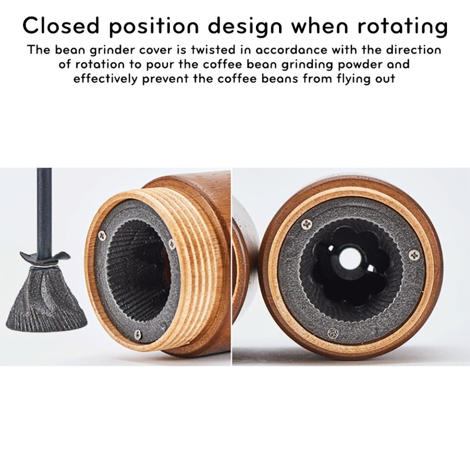 Manual Coffee Bean Grinder Cast Iron Burr Hand Wooden Mill for Travel Kitchen Cereals Nuts Beans Spices Grains Grinding Machine