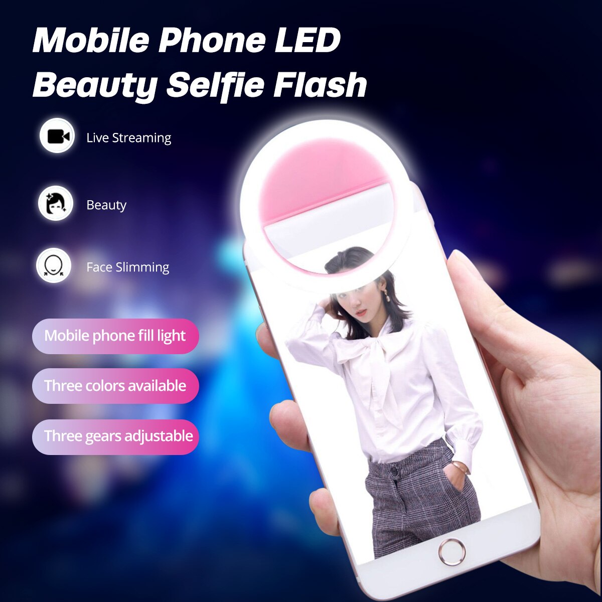 Handy led three gear ring fill light selfie live usb rechargeable mobile phone camera clip-on selfie ring beauty light lamp