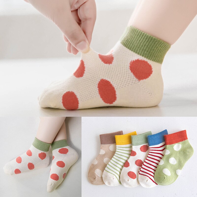 5 Paar = 10 Stks/partij Baby Sokken Zomer Mesh Katoen Stippen Plain Stripes Kids Meisjes Jongens Kinderen Sokken Voor 1-10 Jaar