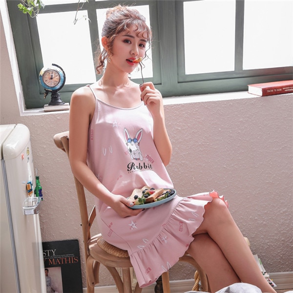 Summer Nightgowns Women Cotton Cotton Sleepwear Women Cartoon Ladies Nightdress Female Nightwear Plus Size Home Dress Sleep