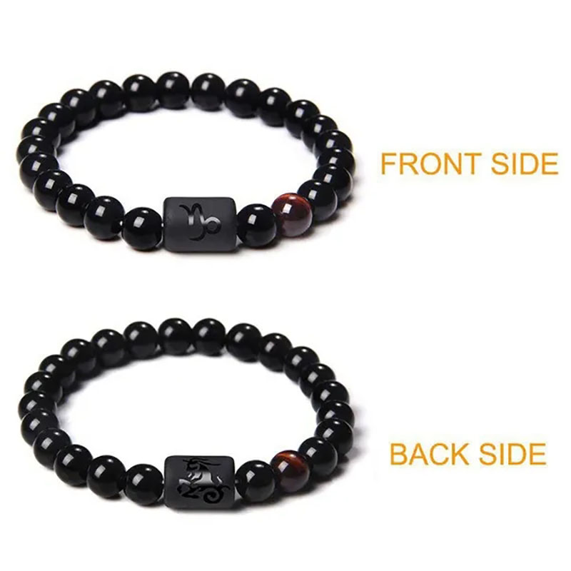 12 Constellation Zodiac Signs Beads Couples Bracelet Natural Black Onyx Stone Elastic Charm Bracelet for Women Men Birthday