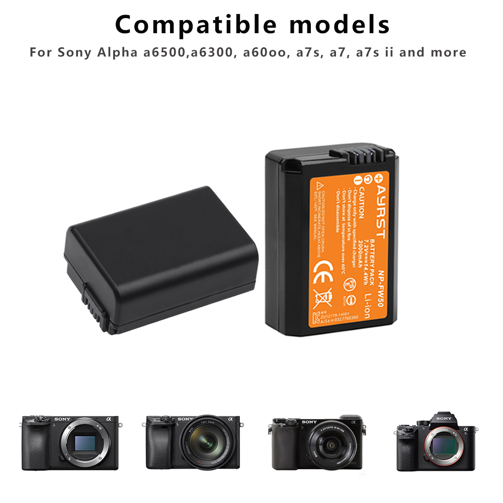 2000mah NP-FW50 NP FW50 Batterie Per Foto/Videocamera + Doppio LED Del caricatore DEL USB PER Sony Alpha a6300 a6500 a7 7R a7R a7R II a7II NEX-3 a7S NEX-7