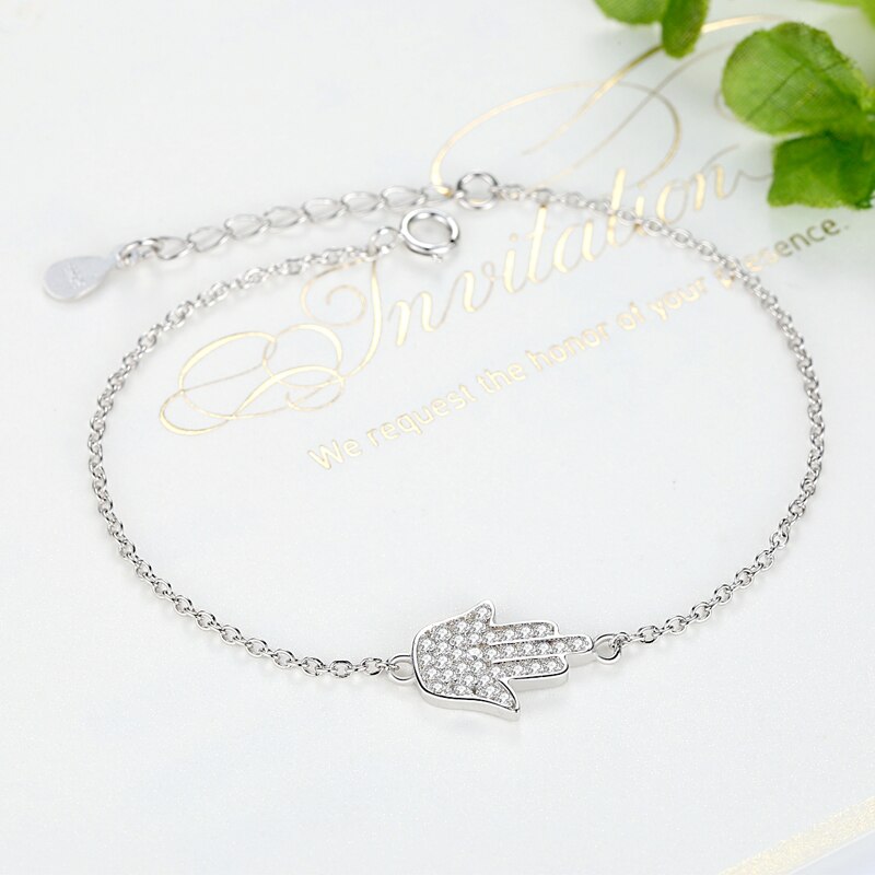 À la réel 925 en argent Sterling main de Fatima amitié Bracelet palmier Hamsa cristal lien chaîne Bracelet pour femmes bijoux