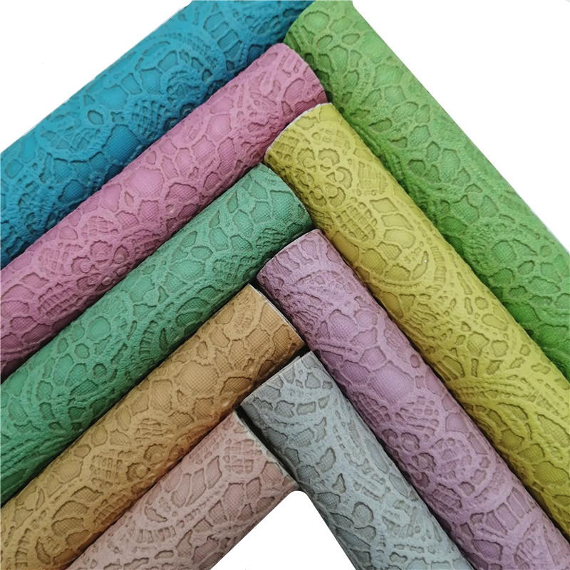 Pastel Colors Lace Embossed Synthetic Leather Faux Fabric Sheets Felt Backing Vinyl For Earrings bag Bows DIY 21X29CM GM2322A