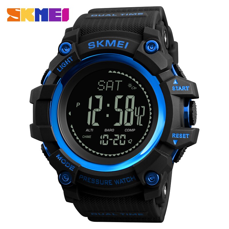 SKMEI Herren Sport Uhren Stunden Schrittzähler Kalorien Digitale Uhr Höhenmesser Barometer Kompass Thermometer nasser Männer Uhr: Blau