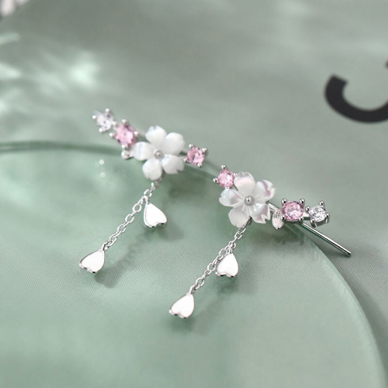 Foxanry prevenir la alergia plata color Pendientes de broche para las mujeres nueva flores borla joyería del partido al por mayor