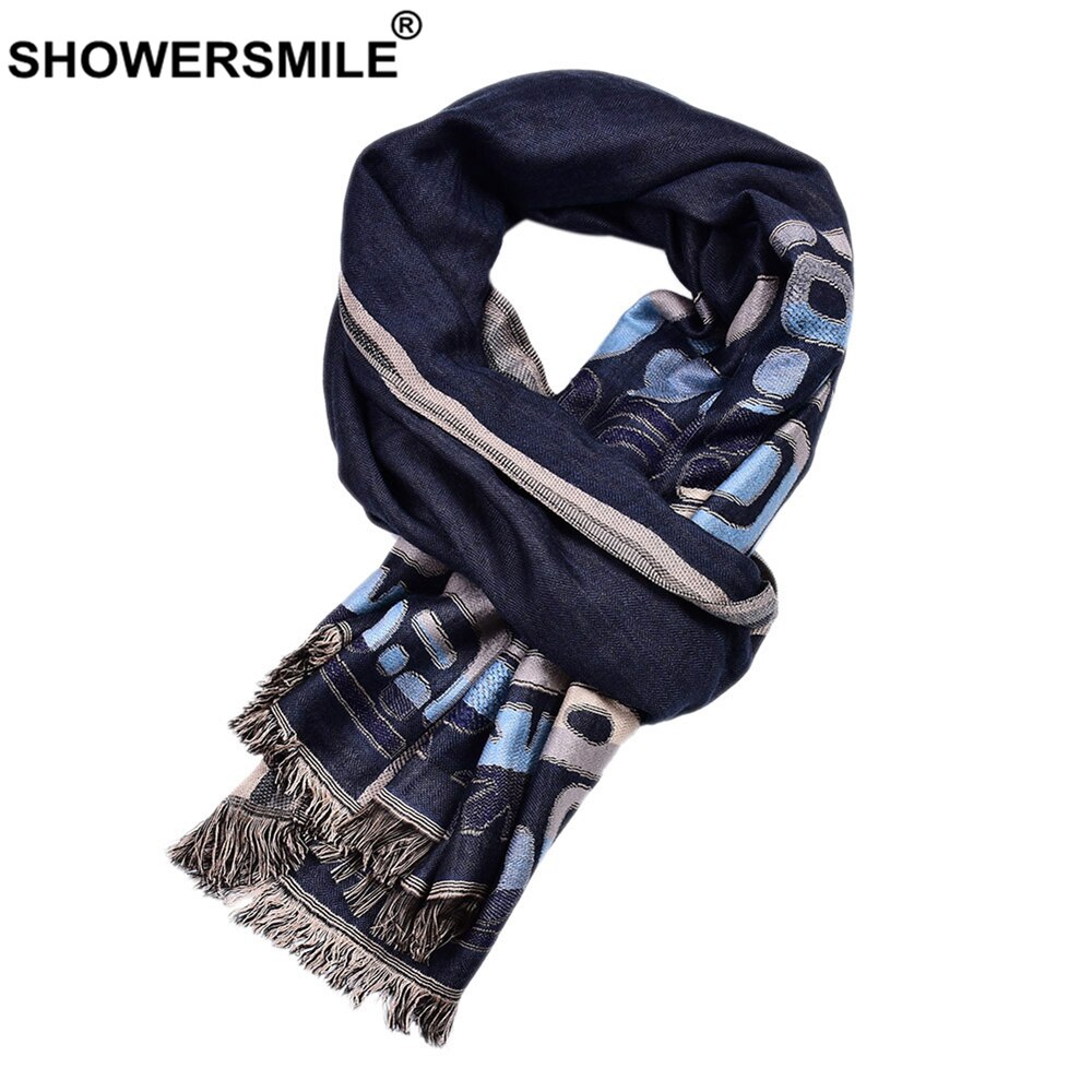 SHOWERSMILE Men Scarf Cotton British Style Scarf for Men Geometric Print Long Male Winter Scarves 195cm*65cm