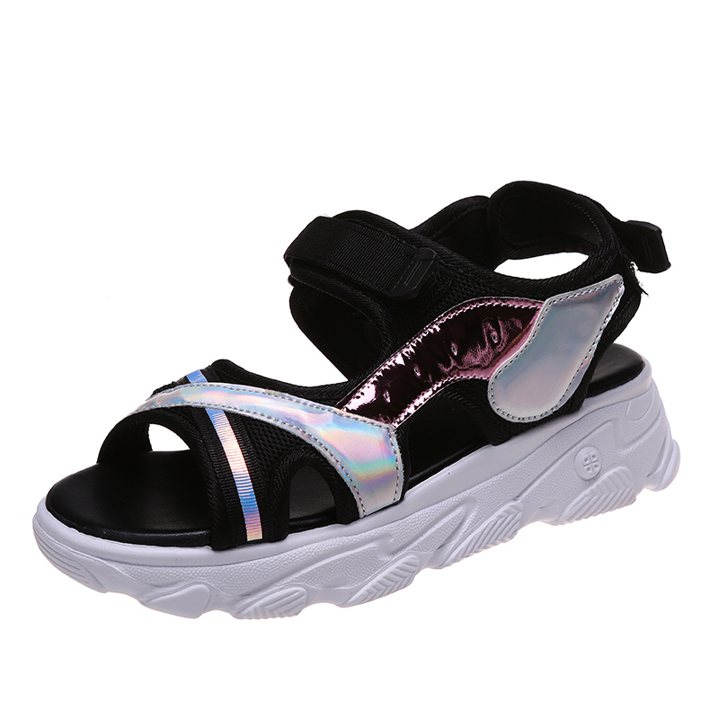 Luxury Pig Suede Summer Women&#39;s Sport Shoes Lightweight Beach Walking Sandals Flat Thick Comfort Breathable Women Causal Sandals: black / 38