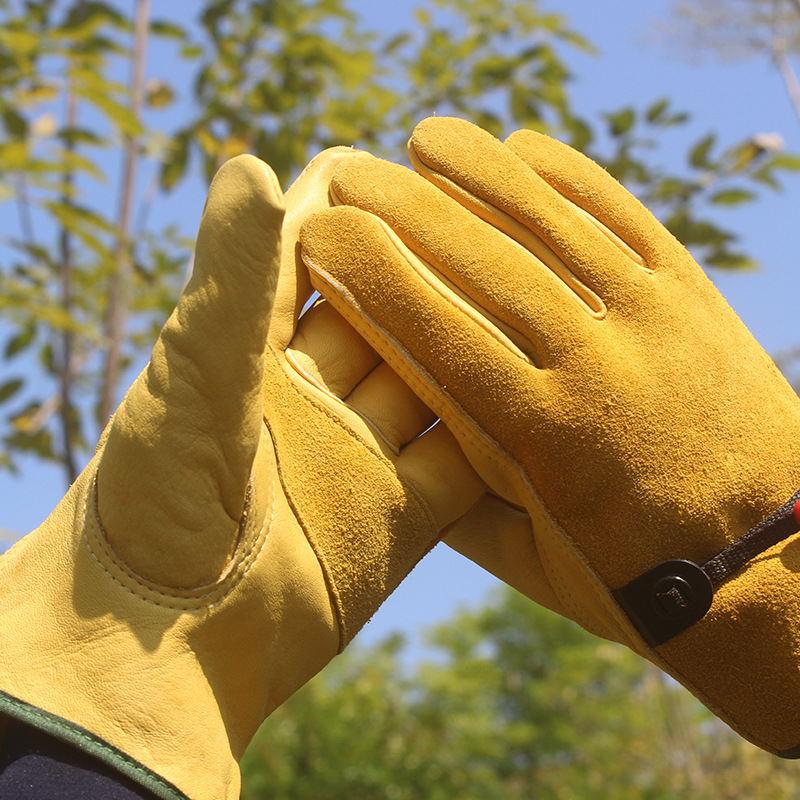 Leather Work Gloves Sheepskin Driving Gloves Men Motorcycle Gardening Safety Protective Fruit Picking Gloves: Lavender / S