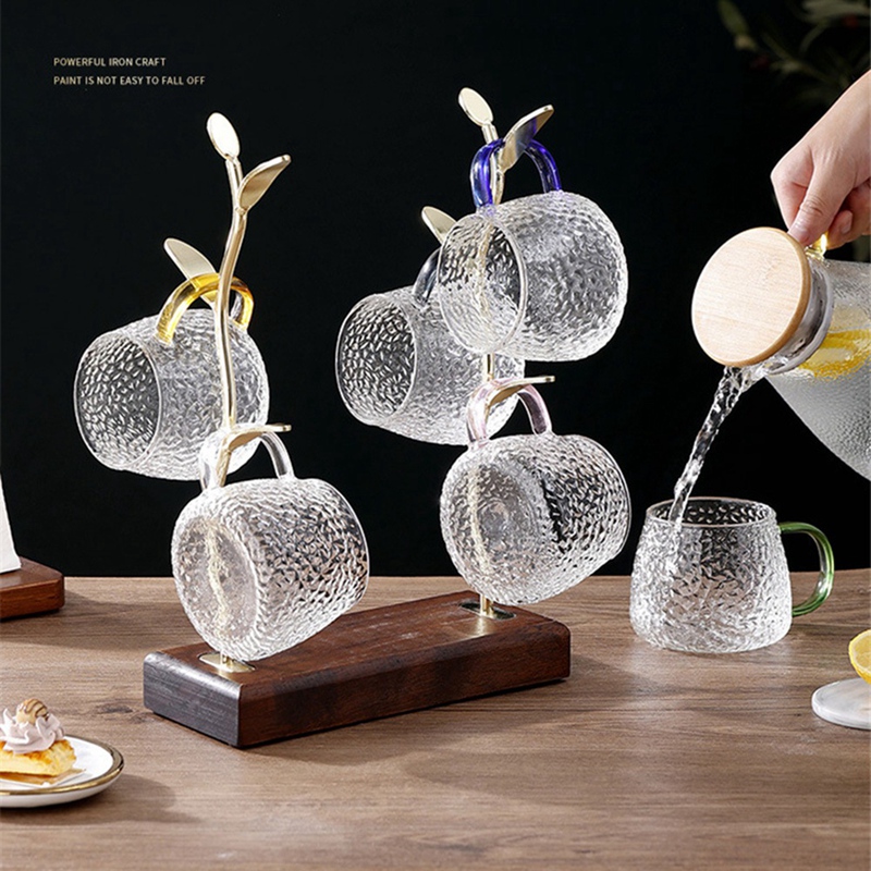 Soporte de madera con forma de árbol para taza de café, estante de drenaje de almacenamiento colgante para cocina, organizador de joyería, decoración