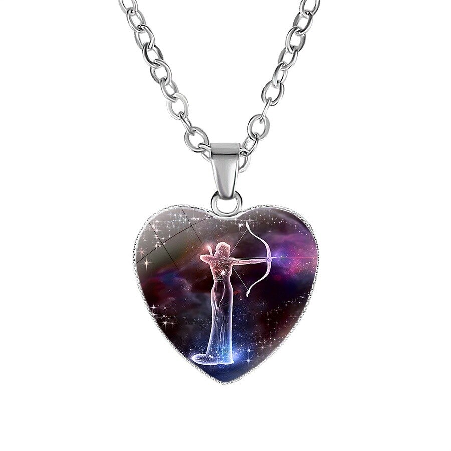12 Sterrenbeeld Ketting Voor Vrouwen Glas Constellation Hart Vormige Hanger Kettingen Choker Vrouwelijke Mode Verjaardag Sieraden: Sagittarius