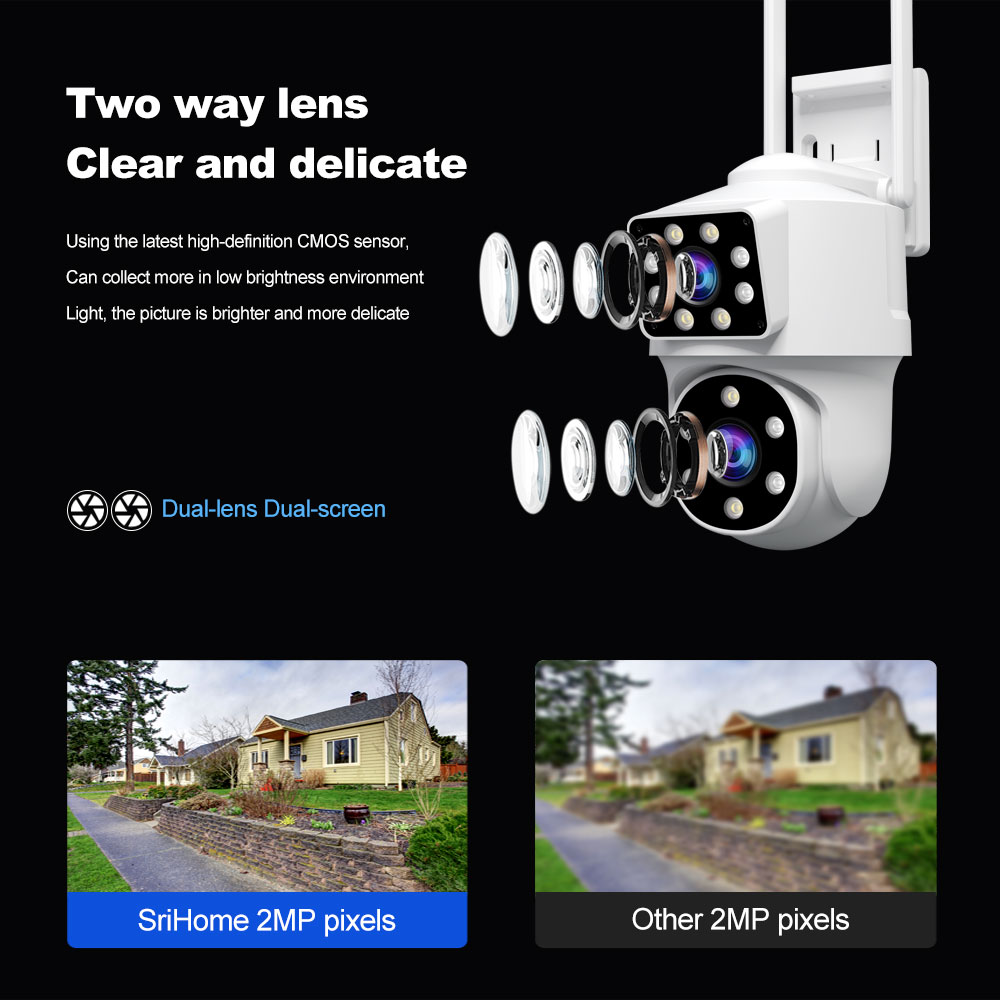 Srihome SH063 4MP PTZ Wifi IP Camera 3X Zoom Dual LensAI Menselijke detectie Draadloze bewaking CCTV-camera's Beveiliging Cam