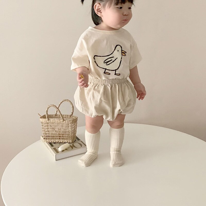 2022 Zomer Peuter Jongens Katoen Zacht Cartoon T-shirt Set Baby Meisjes Denim Shorts Set Tops En Broek 2 stuks Baby Kleding Set