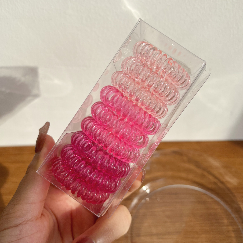 Gomas elásticas para el pelo para mujer, Niña y niño, cintas de goma transparentes en espiral, accesorios para el pelo, 9 unids/lote por caja: Negro