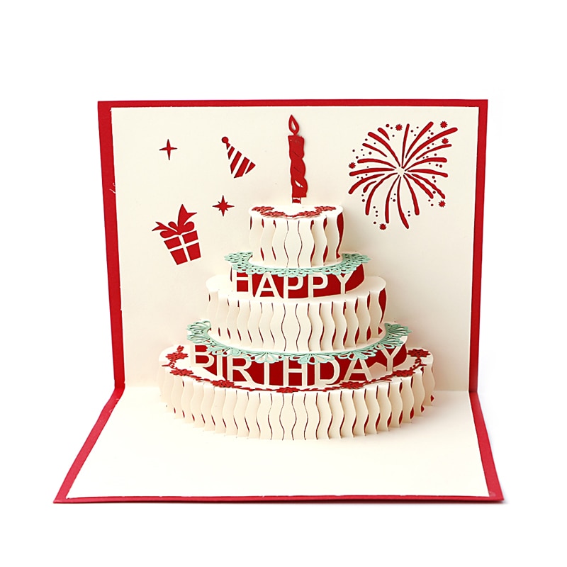 3D Stereoscopic Greeting Card Handmade Decoupage Birthday Cake Postcard for wedding