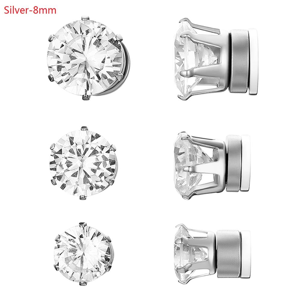Boniskiss Roestvrij Staal Stud Oorbellen Voor Mannen Vrouwen Unisex Ronde Magneet Oorbellen Zonder Piercing Mode-sieraden: Silver-8mm