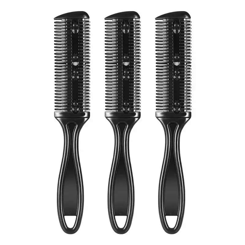Peine para cortar el pelo, cepillos para el pelo con cuchillas de afeitar, cortadora de pelo, herramienta de corte y adelgazamiento, cortador de peluquero de estilo , 1 ud.: Default Title