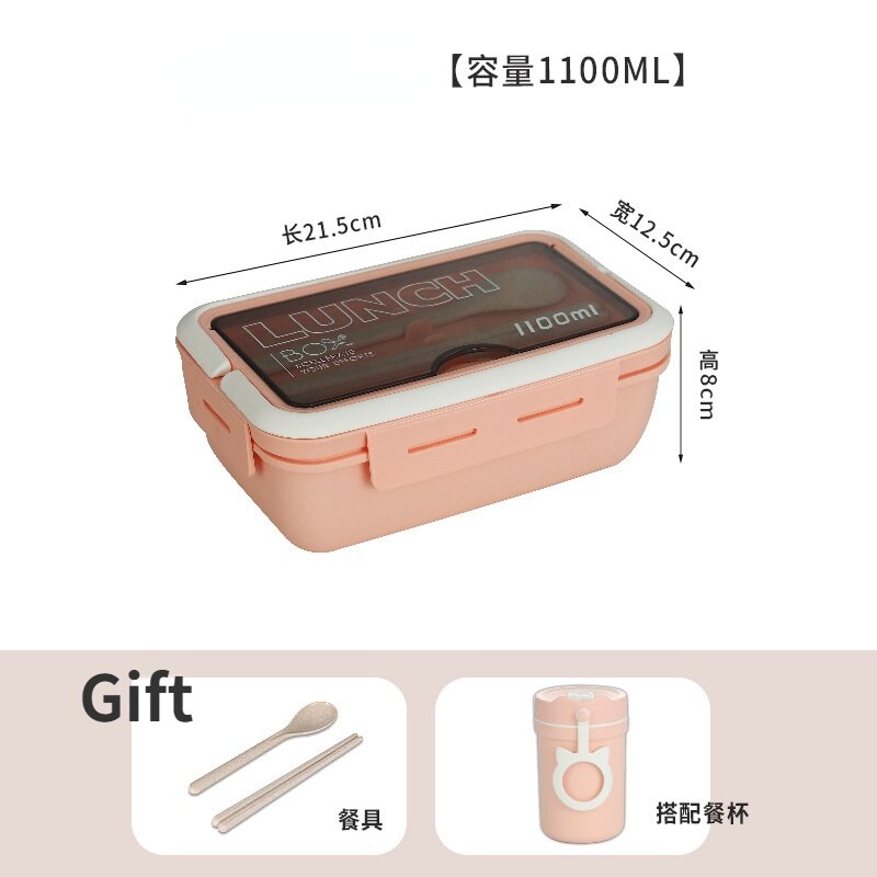 Microwave Oven Plastic Split Lunch Box Lunch Box Sealed Anti Overflow With Lunch Box Soup Can Breakfast Cup Set: Pink