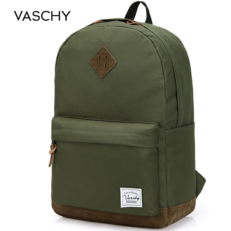 Backpack for Men and Women VASCHY Unisex Classic Water Resistant Rucksack School Backpack 15.6Inch Laptop for TeenageR: Green