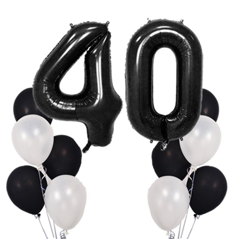 12pcs/lot 40inch Black Number 30 Digit Balloons Foil Helium Balloon 30th Years Old Birthday Party Inflatable 10" Latex Globos: 40