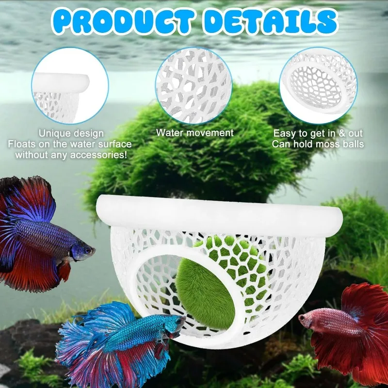 Aqaurium Floating Cave Fish Shrimp Hideout Shelter 3-in-1 Hammock Feeding Ring & Resting Spot for Betta Small Aquatic Pets