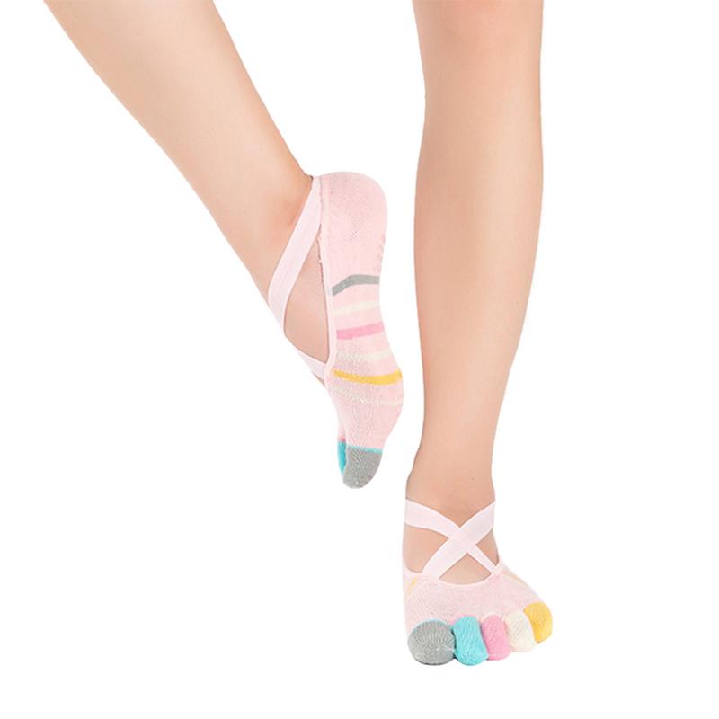 Women's Cotton Toe Socks - Breathable, Deodorant, Striped Pattern - Yoga & Casual Wear