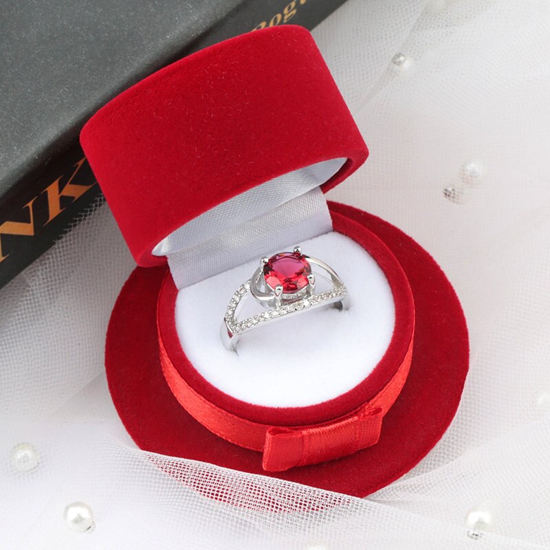 1 Stuk Rood/Zwart Top Hoed Sieraden Doos Fluwelen Wedding Ring Box Ketting Display Box Container Case Voor sieraden Verpakking