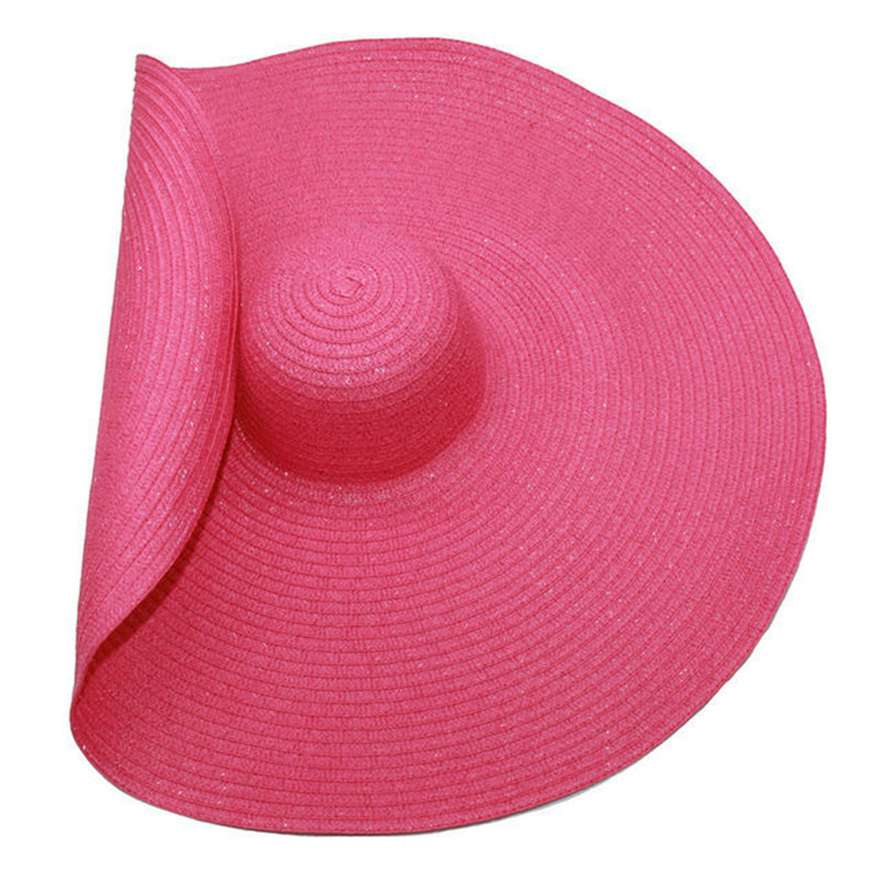 Big Beach Sun Straw Hat 30 40cm Brim 80 100cm Diameter Women Round Protect Travel Caps Foldable Super Large Straw Hat: fuchsia / adult size--70cm
