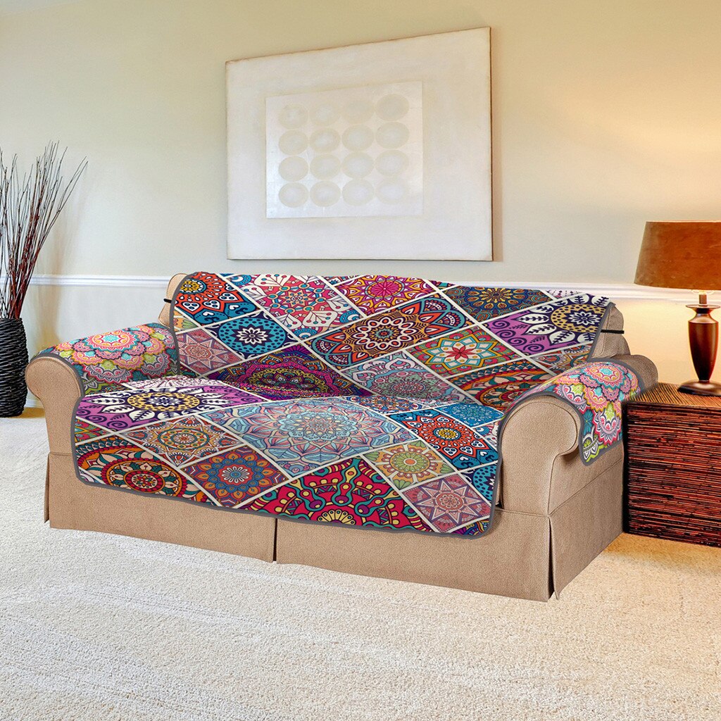 Boheme sofadæksel 3d digitaltryk sofadæksel farverige firkanter anti-snavset sofadæksel til stue hund hund børnemåtte