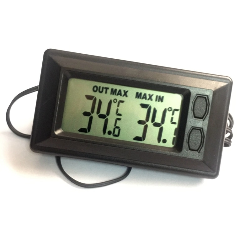 Termómetro Digital para coche, medidor de temperatura electrónico, LCD de entrada/salida, registro máximo mínimo de 1,5 M, Sensor externo, color negro