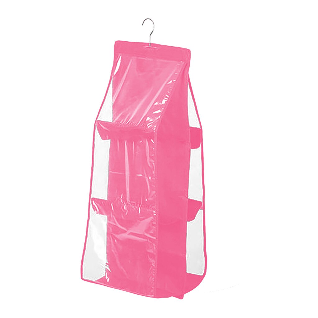 6 Mobiele Bouble-Zijdig Clear Garderobe Kast Ruimtebesparend Bag Organizer Kledingkast Opknoping 3-Layer 6-Bag opbergtas Ondergoed * J: Pink 