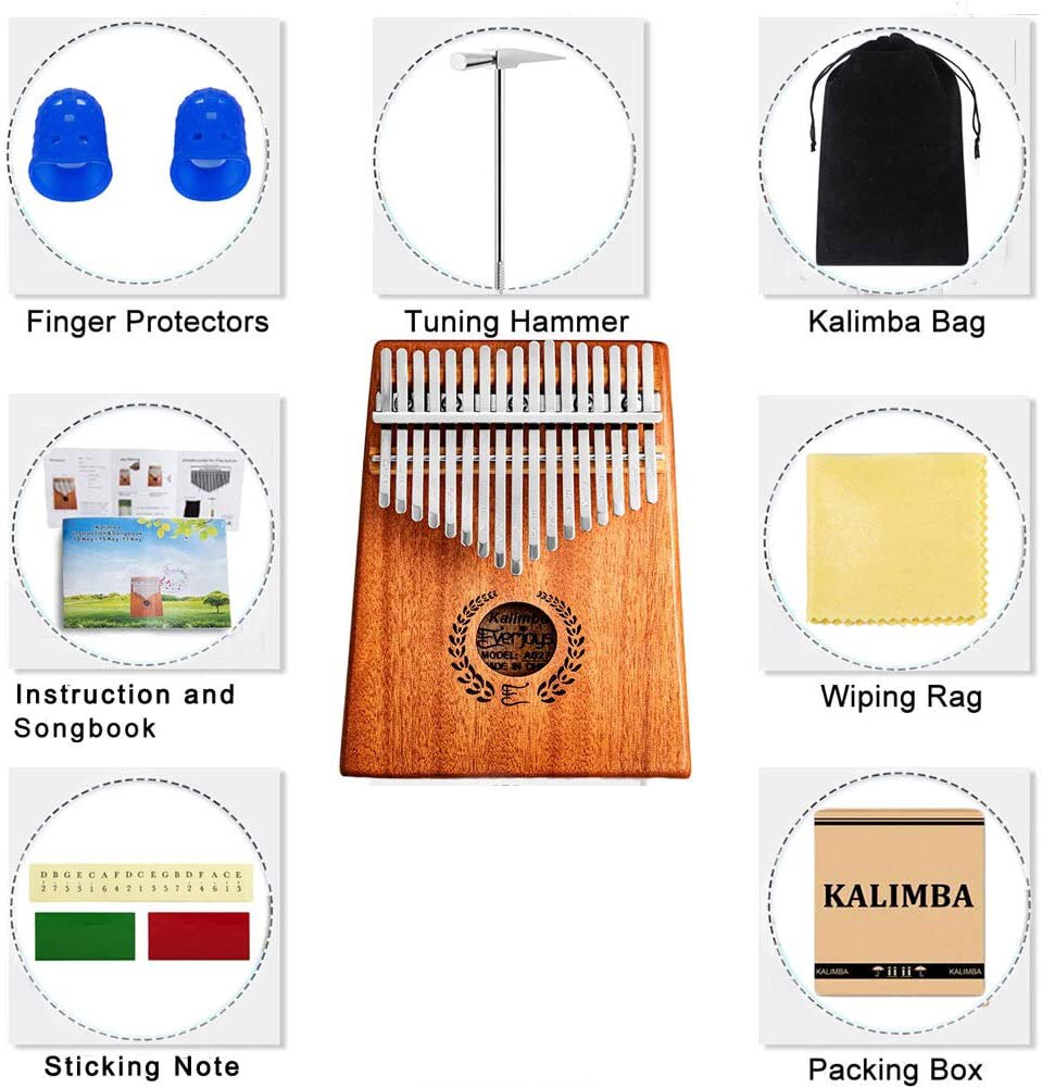 Kalimba tommelfinger klaver 17 nøgler, bærbar mbira finger mbira m / beskyttelsesetui, hurtigt at lære sangbog, tuning hammer, alt i et sæt