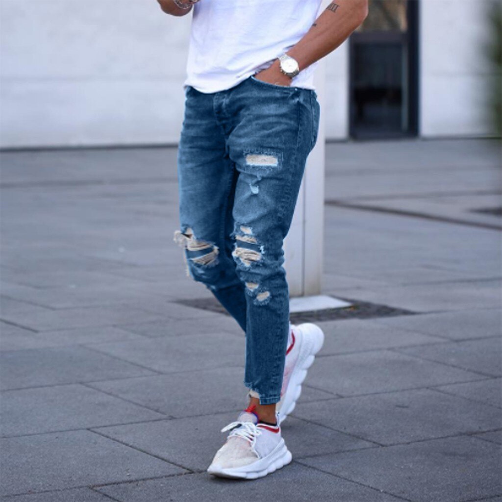 Pantalones largos de lápiz rasgados pantalones vaqueros delgados de primavera agujero de para hombres pantalones delgados de Hiphop pantalones ropa 7