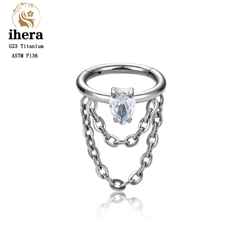 Pendientes de cadena para Piercing de titanio G23, aros de 16G, segmento con bisagras, cartílago del trago de la oreja, hélice, Concha, Daith Pierc, anillo, joyería para el cuerpo: Negro / PLATEADO