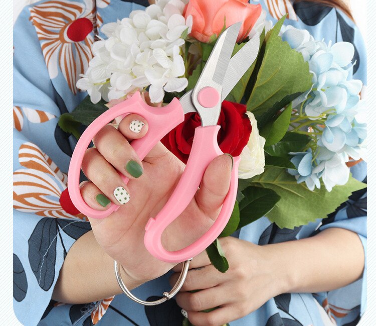 Xituo-kukkasakset ruostumattomasta teräksestä puutarhan oksasakset varret ja lehdet kukat ulkokäyttöön kukkakauppiaan leikkaustyökalut: Vaaleanpunainen