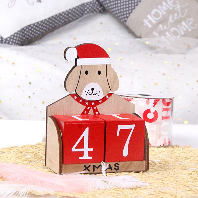 Wood Dog Christmas Advent Countdown Calendar With Painted Blocks Home Ornament Decorations