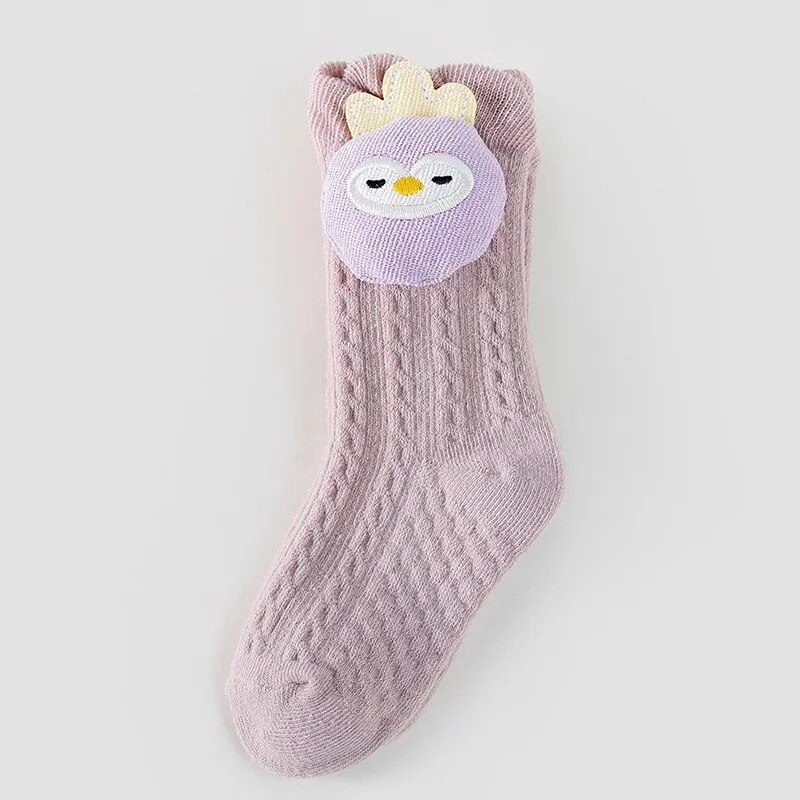 Kindje Anti Slip Vloer Schattige Dieren Katoenen Sokken Herfst Winter Pasgeboren Warme Dikke Zachte Baby Meisje Jongen Indoor Non Skid knie Sok: pink bird / 0-12 Months(S)