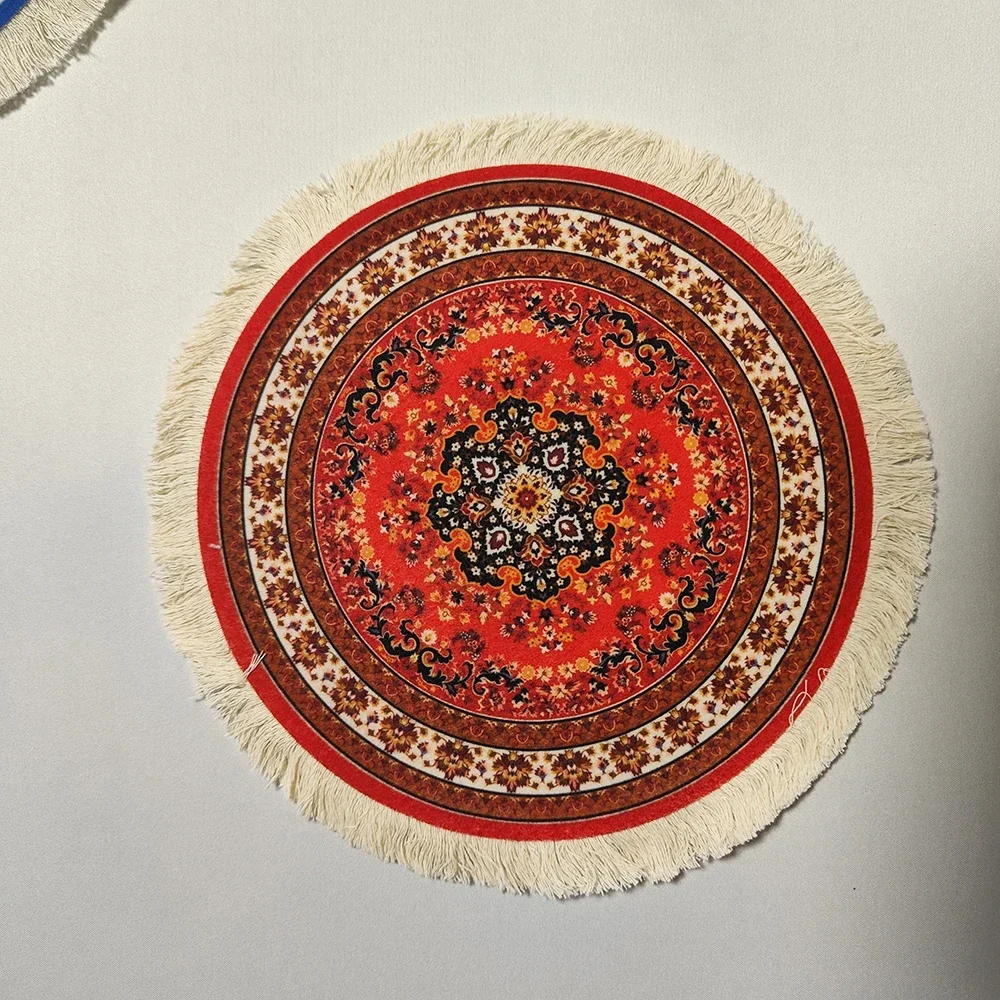 Woven flower Persian carpet small coaster merchants mouse pad desk mat retro style rubber non-slip computer mats: BROWN