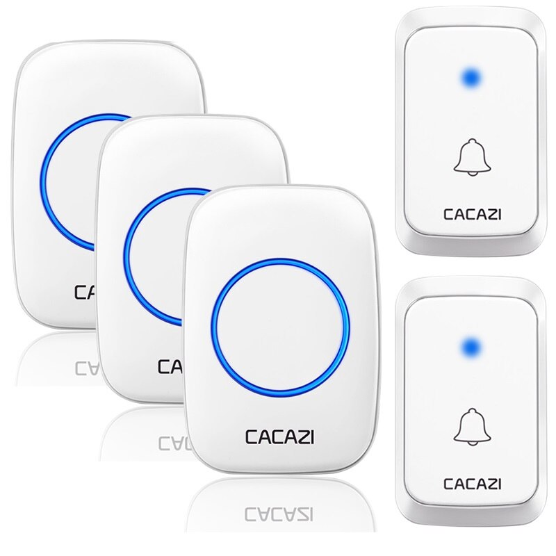 CACAZI A06 DC battery-operated Wireless Waterproof Doorbell 300M Remote 36 chimes Cordless Home Cordless Call Bell: White2x3