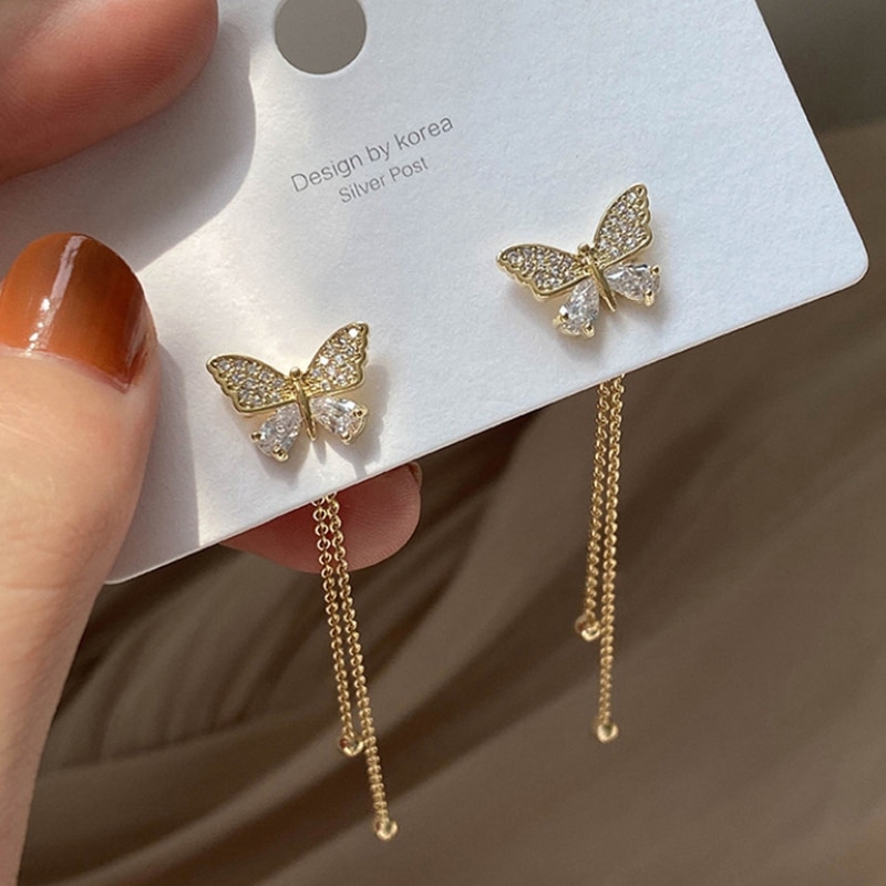 Match-Rechts Elegante Strass Vlinder Oorbellen Voor Vrouwen Koreaanse Stijl Zoete Vrouwelijke Oorbel Stijlvolle Sieraden