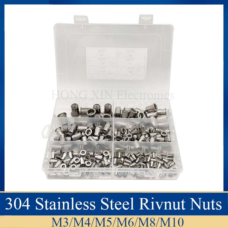 205Pcs Stainless Steel Rivet Nut Rivnut Insert Nutsert kit M3 M4 M5 M6 M8 M10 in one box