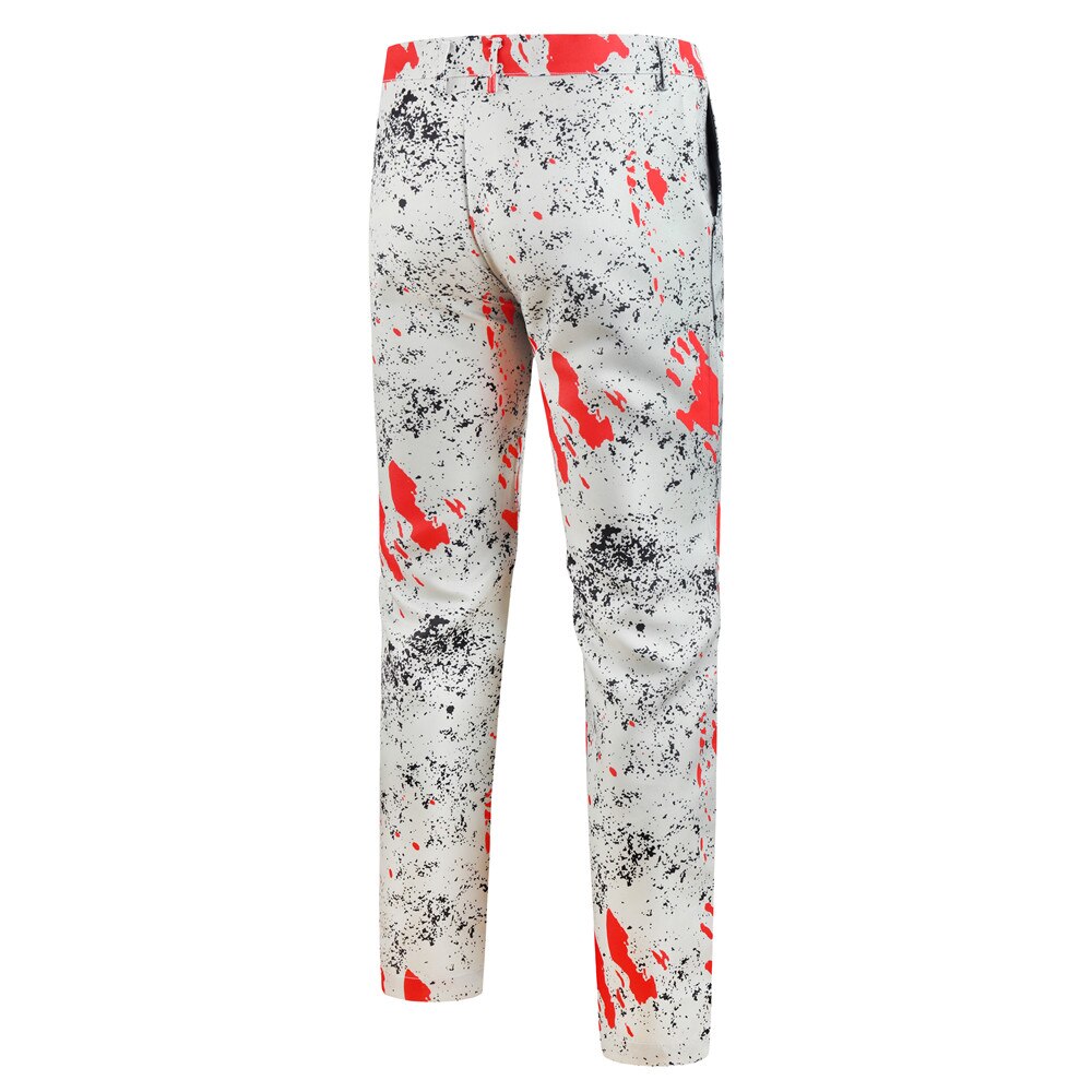 Mens Style Unique Printed Suit Pants White Casual Slim Printed Pants Men Perform Party Wedding Dress Pencil Trousers